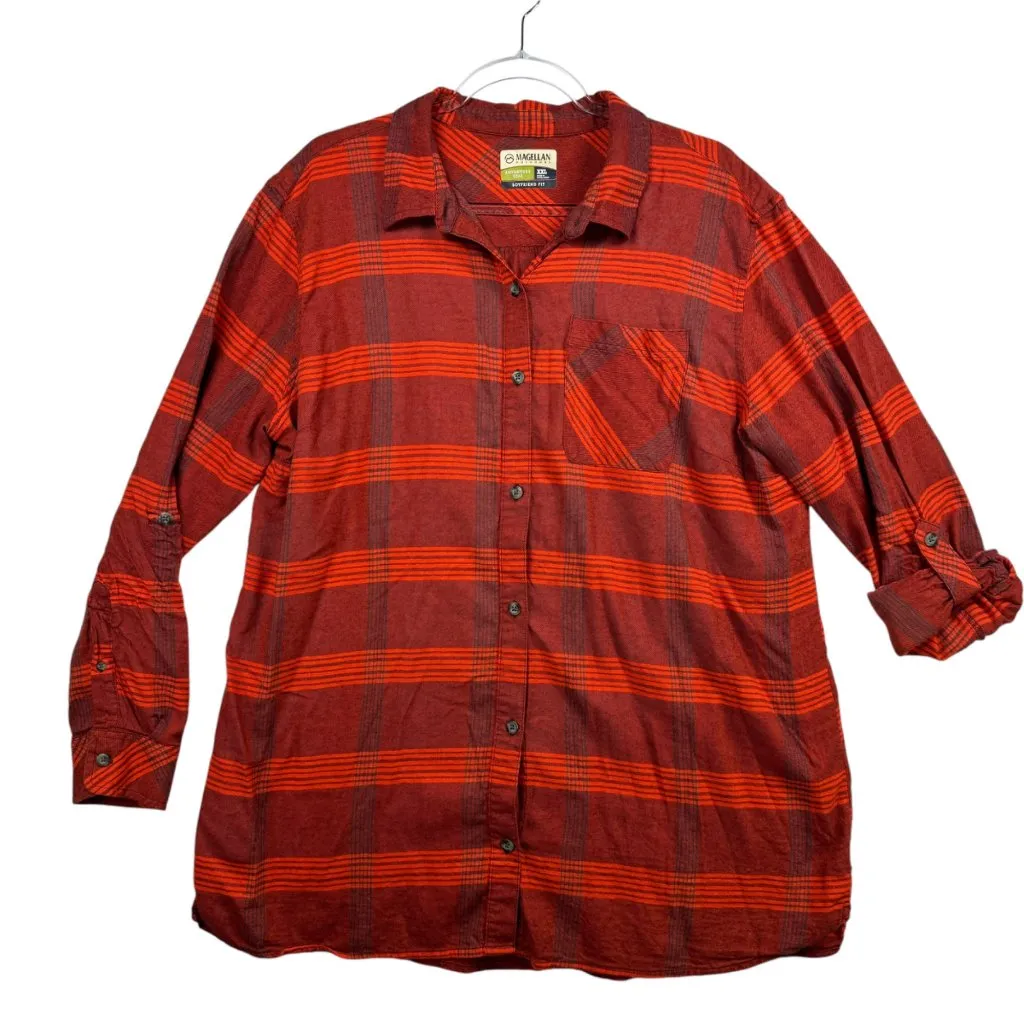 Grunge Rock Gorpcore Magellan Red Plaid Boyfriend Button-Up Shirt XXL Flannel - Image 1