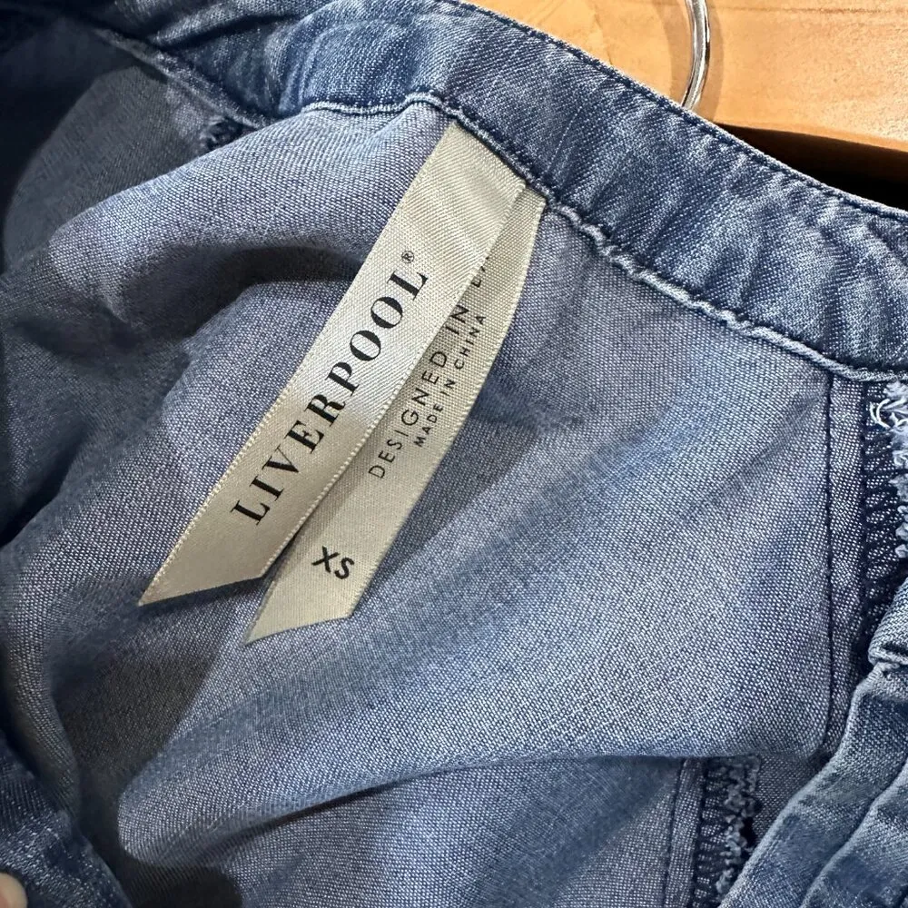 LIVERPOOL Lyocell Denim Chambray V Neck Balloon Sleeve Blouse Top Shirt- size XS - Image 8