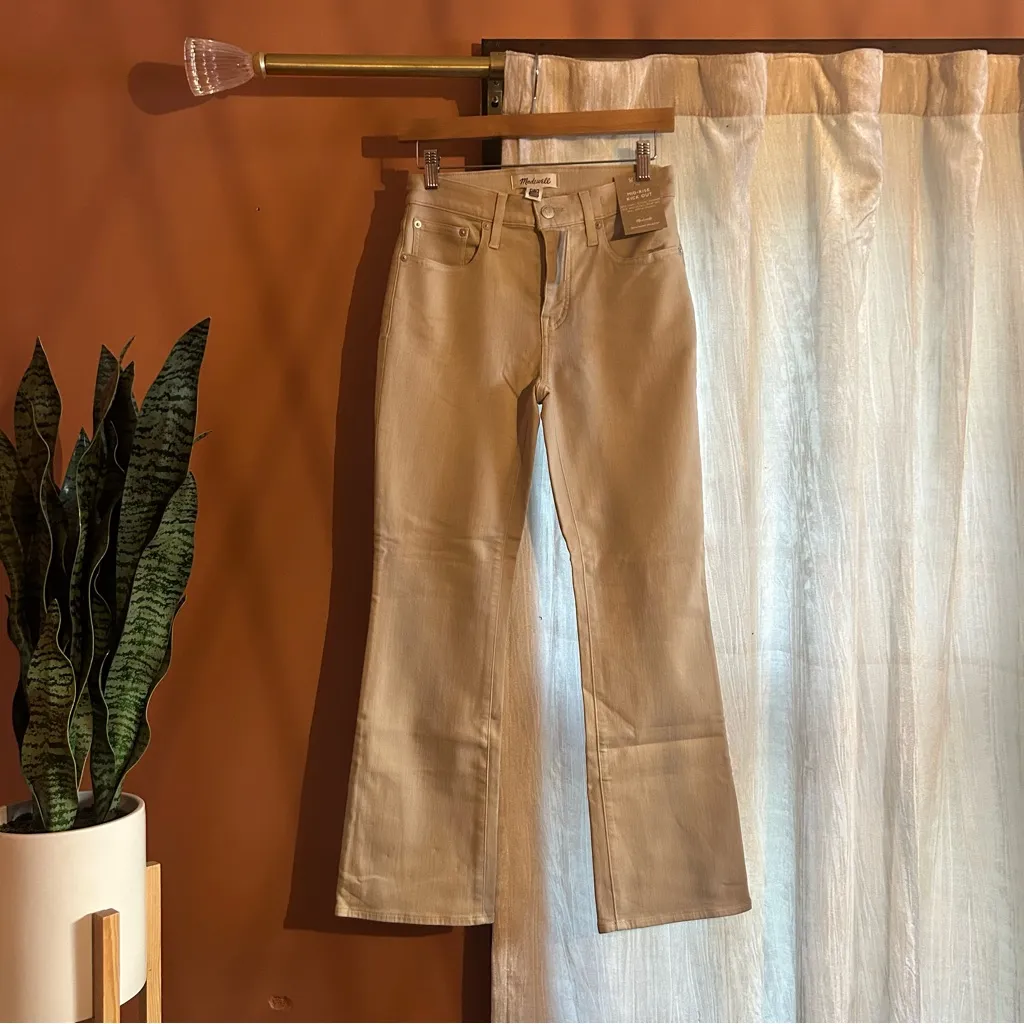 Madewell Kick Out‎ Crop Jeans Cali Flare Coated Pants Dune Tan Beige NWT Size 25 - Image 3