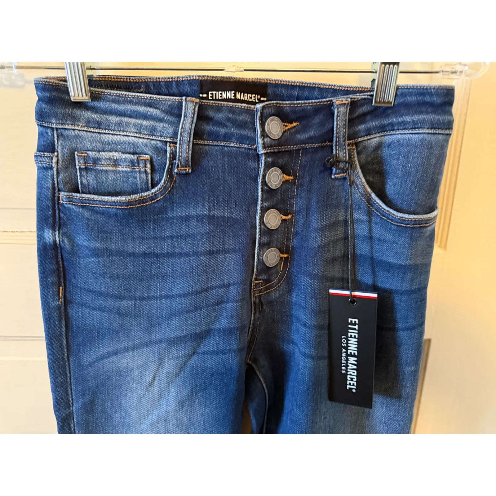 Etienne Marcel Women's chic Button Fly Flare Leg Jeans 27 EM 7554 Blue - Image 3