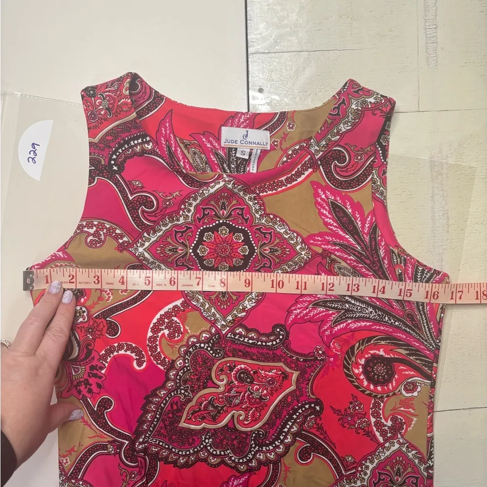 Jude Connally Sleeveless Pink Coral Paisley Print Jude Cloth Shift Dress Small - Image 3