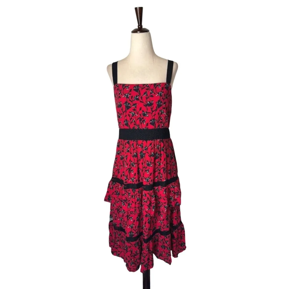 Adelyn Rae Dress Women XS Red Floral Tiered Ruffle Isabel Midi Boho Party Summer - Image 3