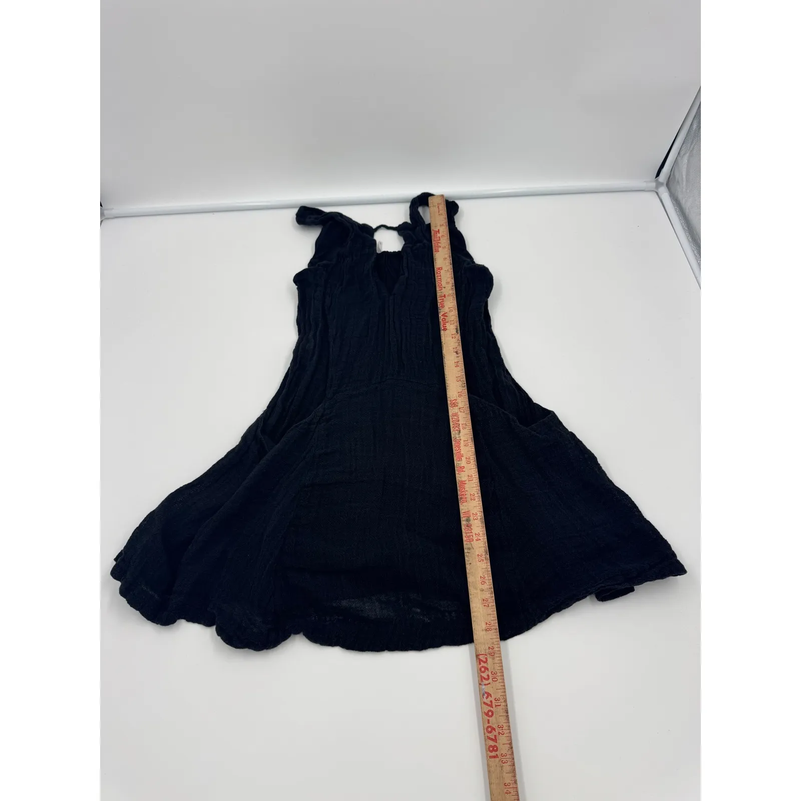 Free People XS Black Smooth Sailing Mini Dress Linen Gauze Fabric Big‎ Pockets - Image 14