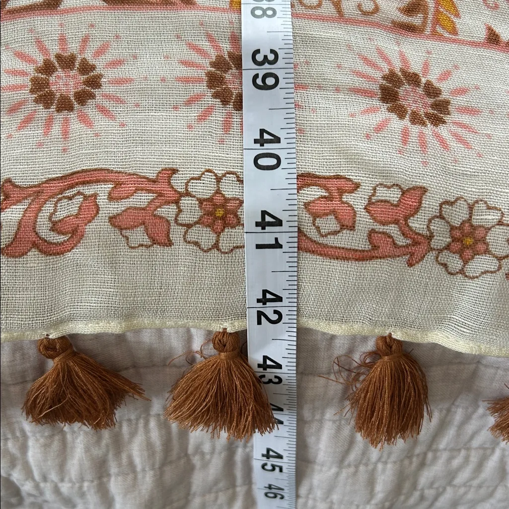 Spartina 449 linen cream boho tassel Paisley, printed scarf shawl wrap OS - Image 16