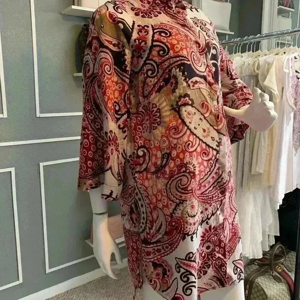 ZARA Tunic Red Paisley High Mock Neck Banded Collar Split Sides Size S - Image 5