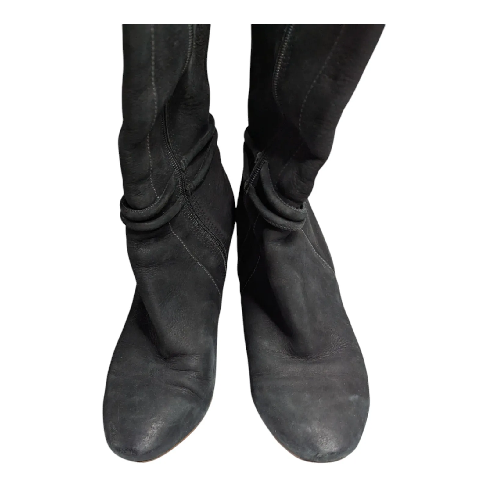 Ecco Nephi Black Nubuck Leather Knee High Almond Toe High Heel Boots 38 7.5 - Image 2