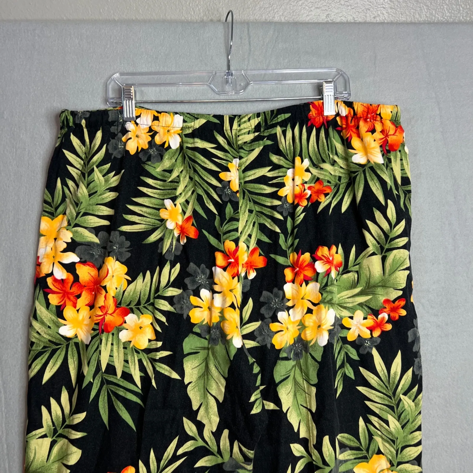 White Stag Womens Tropical Wide Leg Ankle Pants Size XL Rayon Black Botanical - Image 8