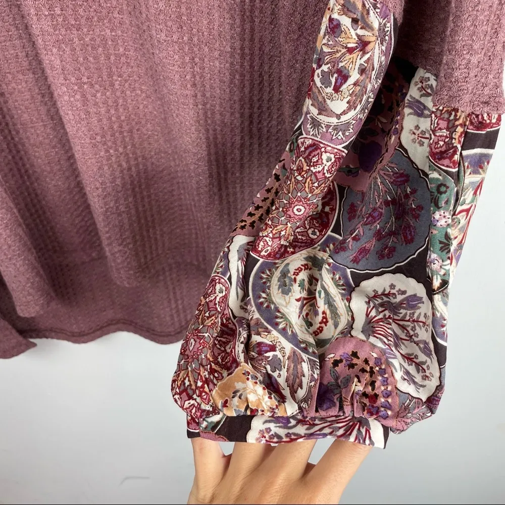 Umgee  Waffle Knit Balloon Sleeve Sweater Top Sz Large Boho Patchwork - Image 12