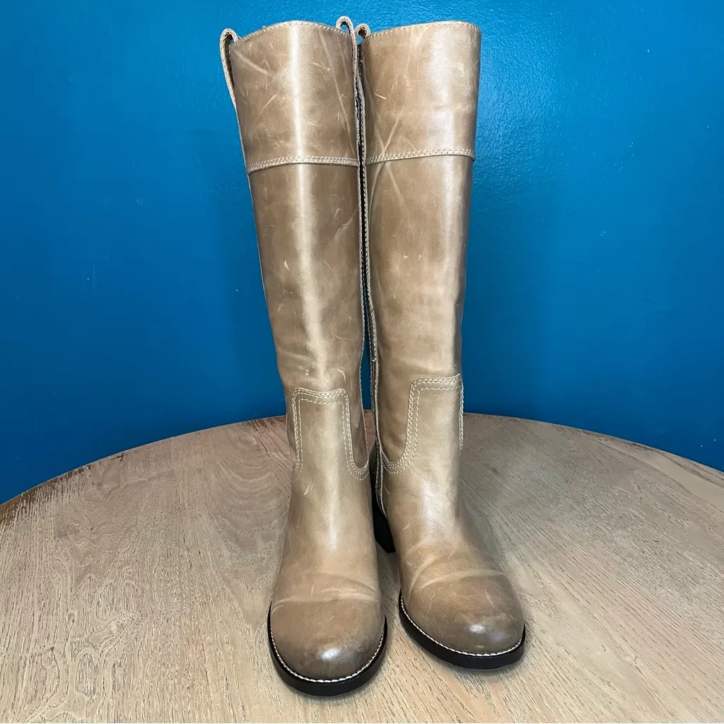 Lucky Brand Hybiscus Riding Boot Silver Cloud Tan Leather Women’s 7.5 Wide Calf Size undefined - Image 6