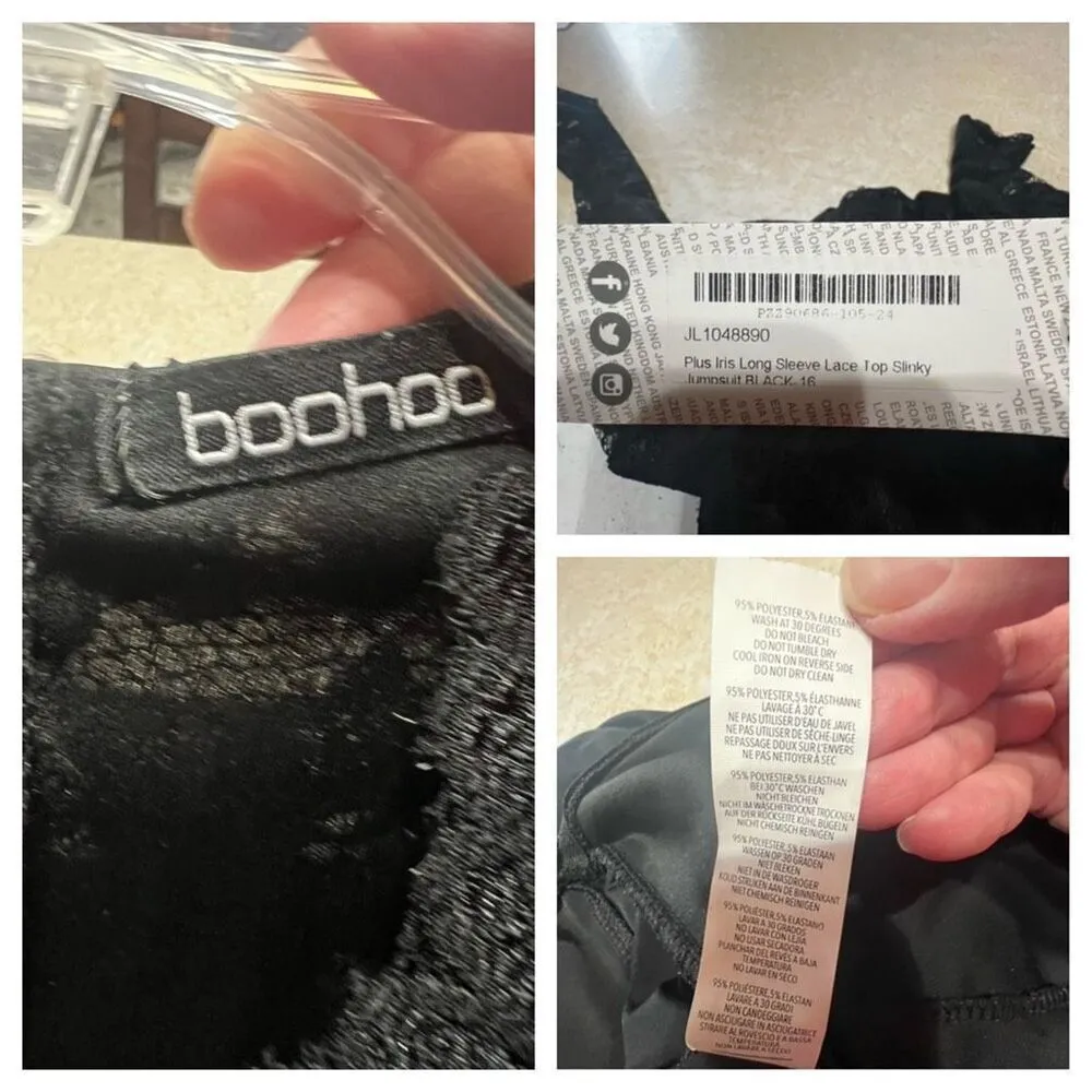 Boohoo lace Top  Low  Scalloped V Jumpsuit Black Sz 12 NWT - Image 4