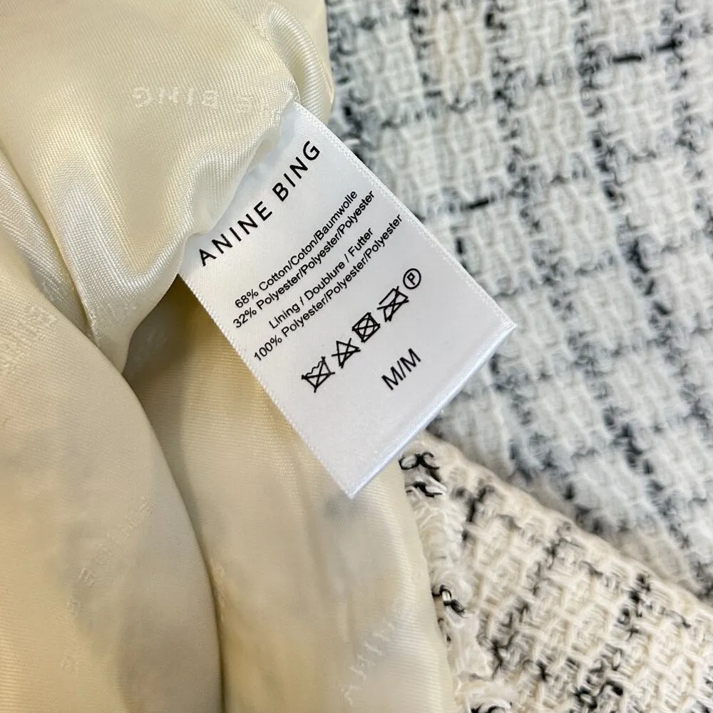 ANINE BING Janet Tweed Dress in White Plaid Size Medium NWT - Image 10