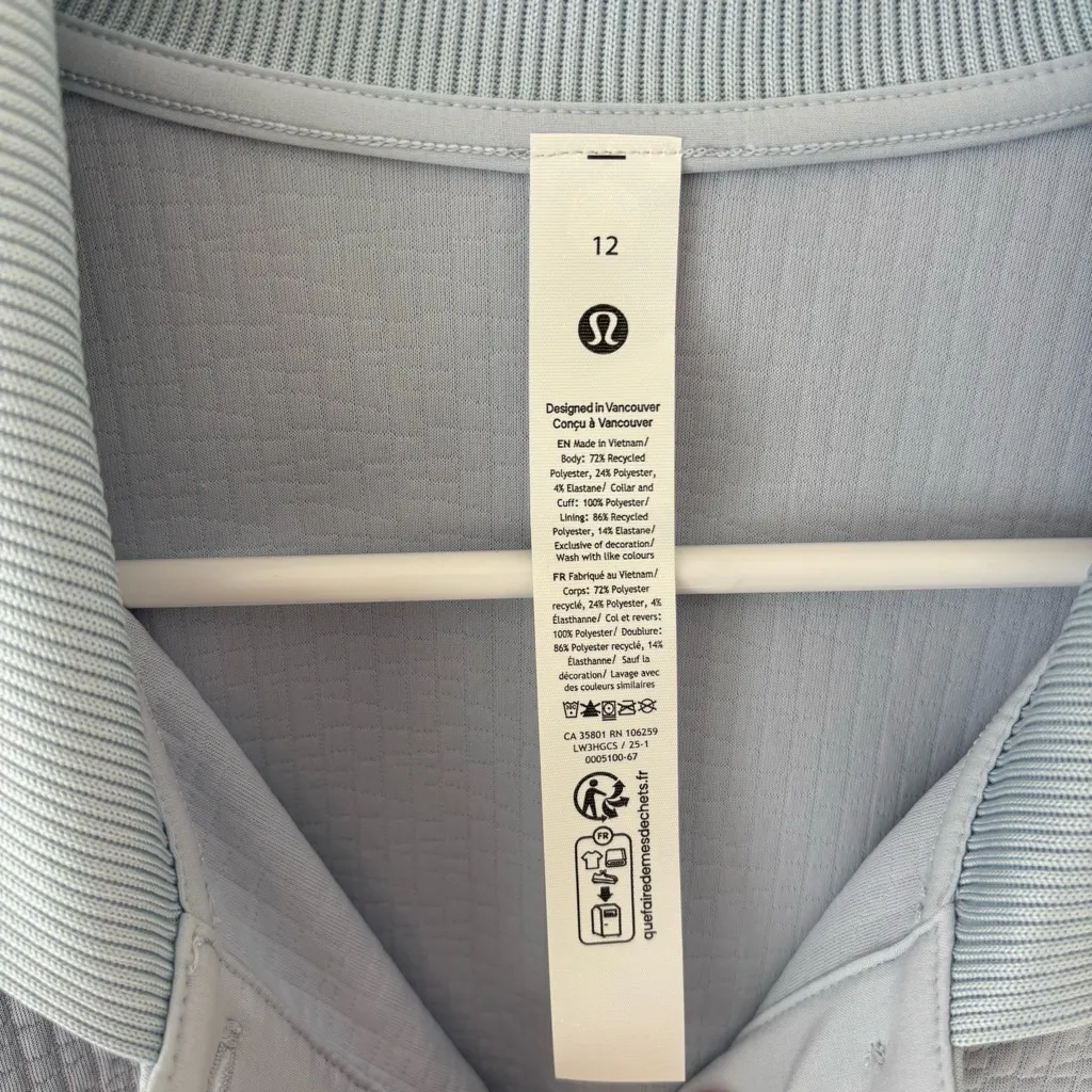 Lululemon Textured Long-Sleeve Polo Shirt Starch Blue White Athleisure Preppy - Image 5