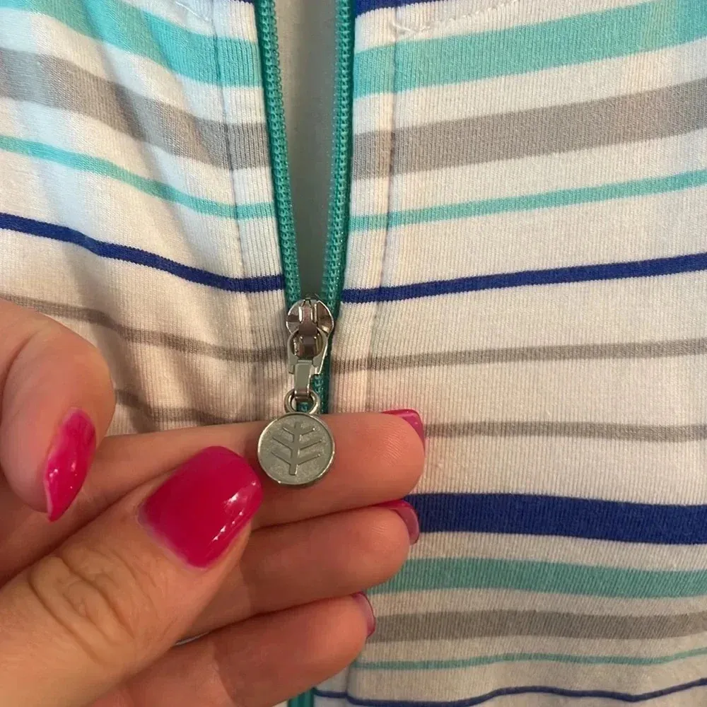 Coolibar Women’s Cabana Swim Coverup Dress Full Zip UPF50+ Striped Blue Size M - Image 12