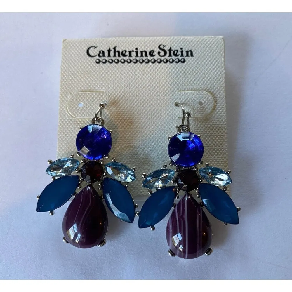 Catherine Stein Earrings Purple Blue and Teal Pierced  Great Colors & Design NEW - Image 6