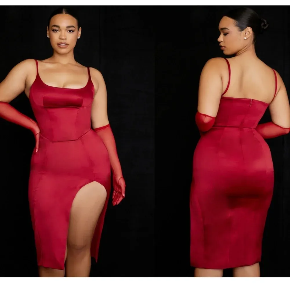 HOUSE OF CB XL PLUS CUP 'Casimira' Wine Satin Corset Midi Dress‎ NWOT - Image 2