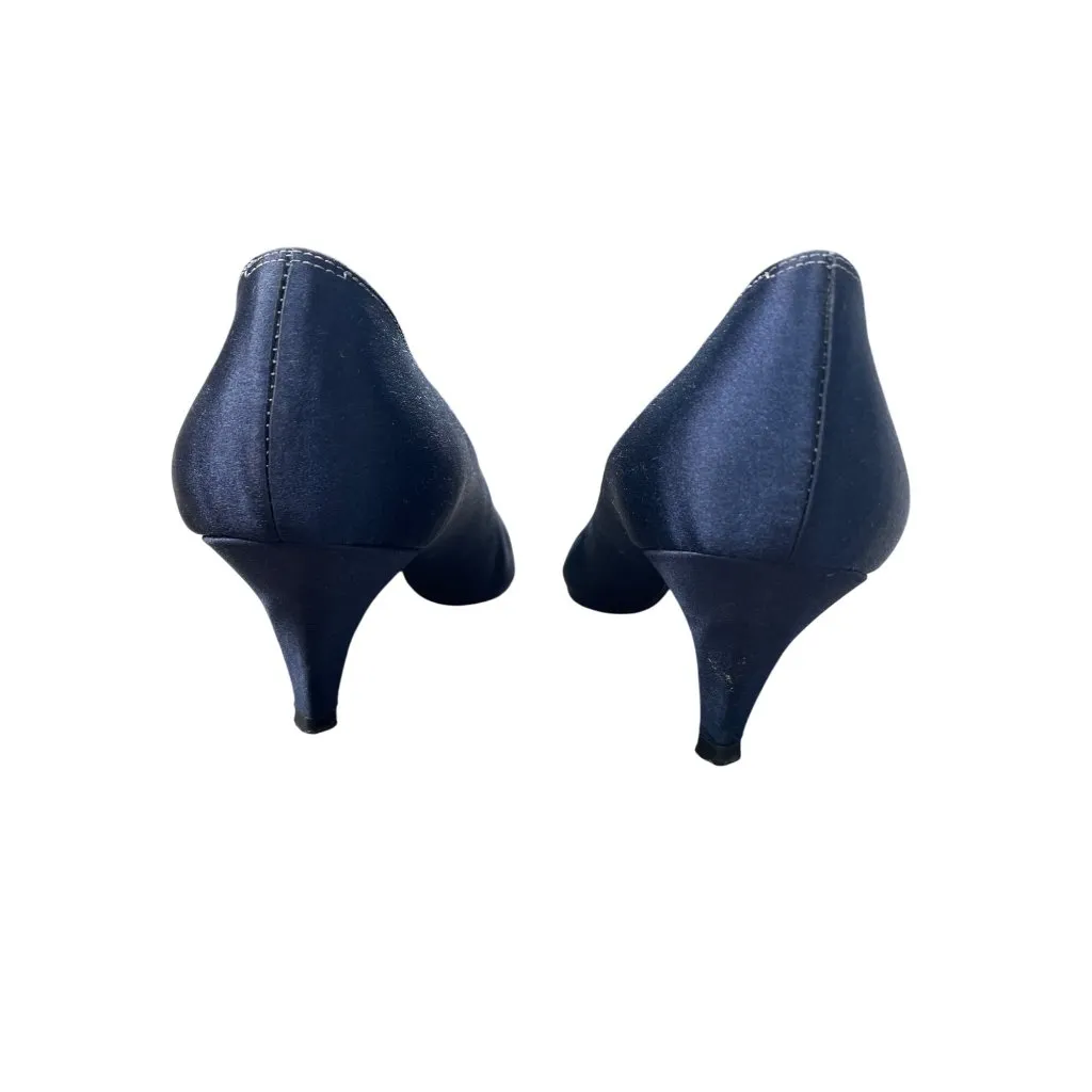 Yves Saint Laurent Womens Blue Satin Kitten Heel Pumps Size 5.5M SKU 8833 - Image 6