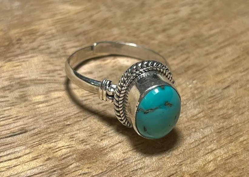 Turquoise Stone 925 Sterling Silver Adjustable Ring - Image 7