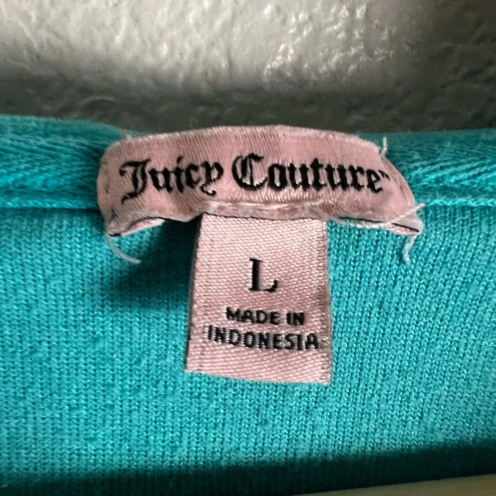 Juicy Couture Teal Blue Velour Y2K Tracksuit Zip Up Hooded Jacket Size Large - Image 5