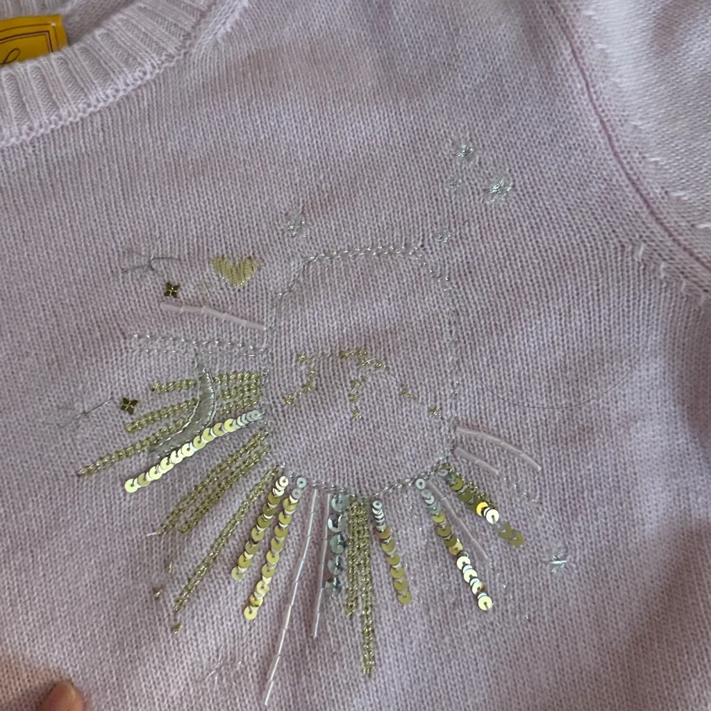 Le Lion pink zodiac sign Aquarius sweater with gold embroidery and sequins Size XS - Image 3
