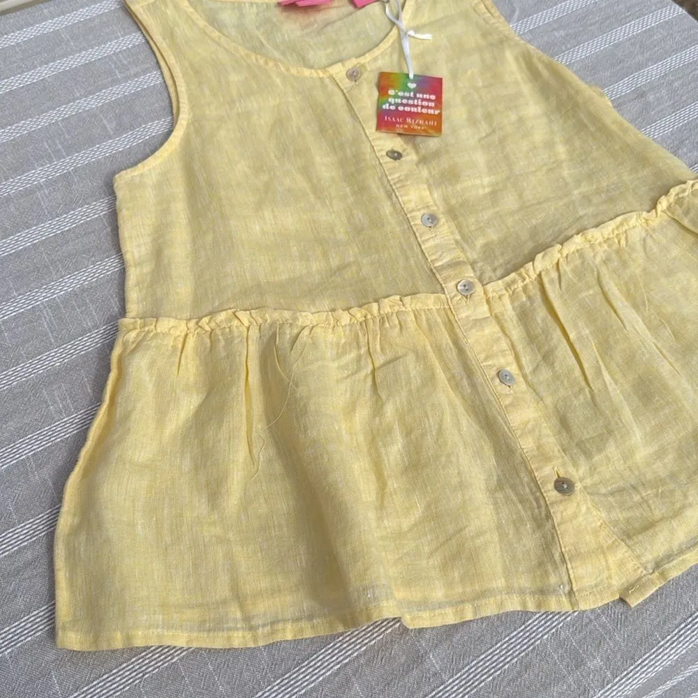 Isaac Mizrahi Yellow Linen Peplum Tank Top D35 - Image 4