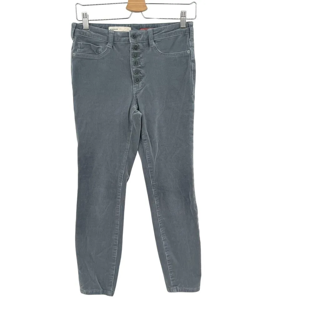 Anthropologie Pilcro High-Rise Skinny Corduroy‎ Pants Button Front Gray Size 28 - Image 3