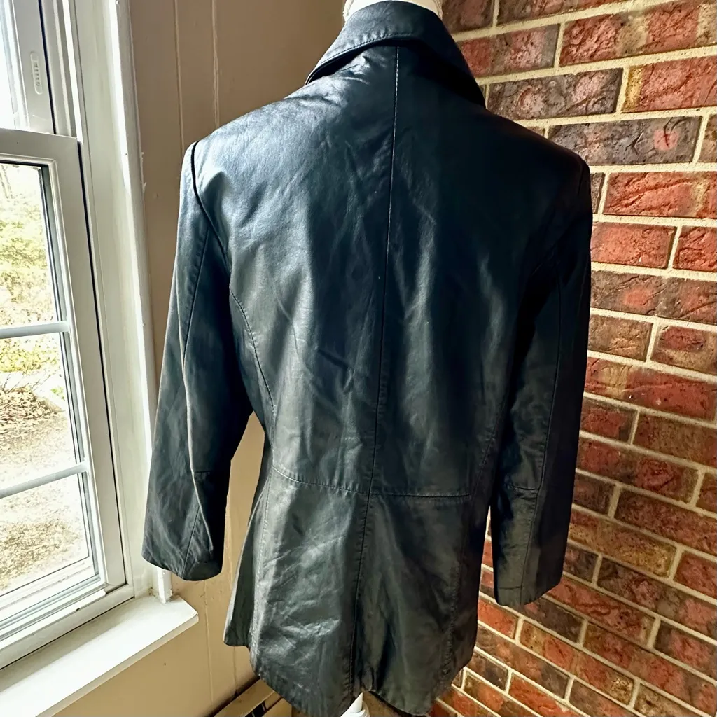 Black Leather Women's Jacket Blazer Suit Styling Vintage Edgy Three Button 90s Size M - Image 5
