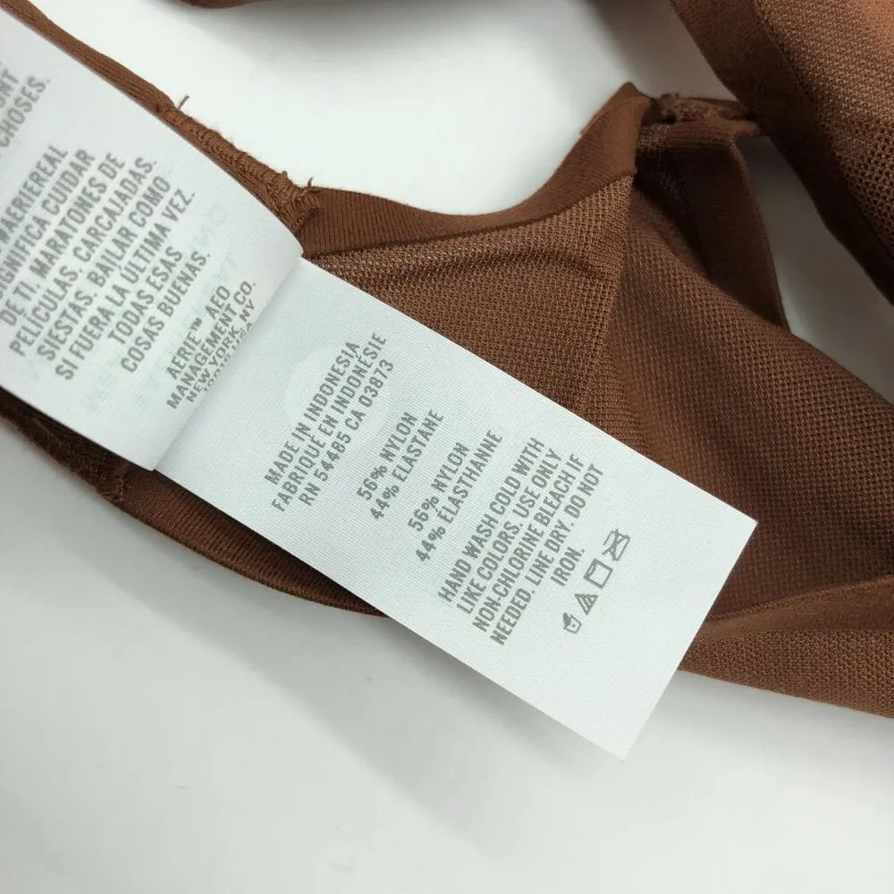 Smoothez by Aerie Bra Balconette Sheer Mesh Unlined Underwire Brown 36D - Image 3