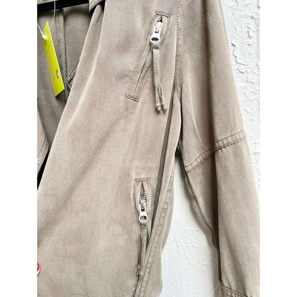 Pam & Gela Asymmetrical Zip Army Moto Utility Jacket Olive Green Women's Small - Image 7