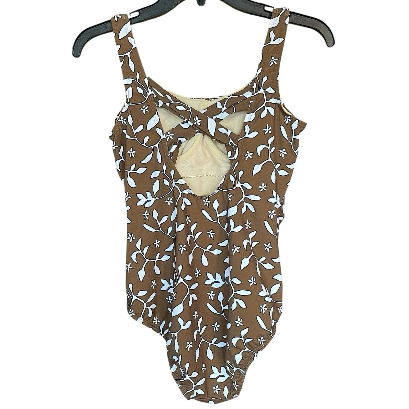 Lands' End Womens Sz 6 Bikini One Piece Strappy Swimsuit Bikini Brown Pleated - Image 3