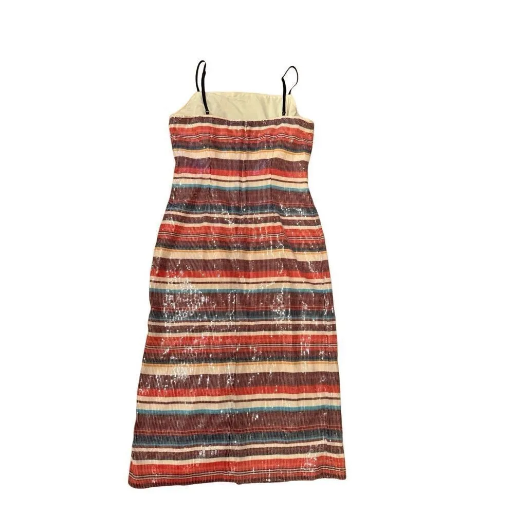 HUTCH Anthropologie Sequined Fall Multicolor Stripe Slip Midi Cocktail Dress Sz - Image 9