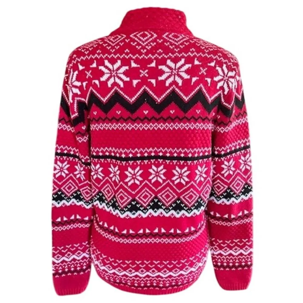 Y2K Breckenridge Petite Red Fair Isle Zip Cardigan Sweater – PL - Image 5