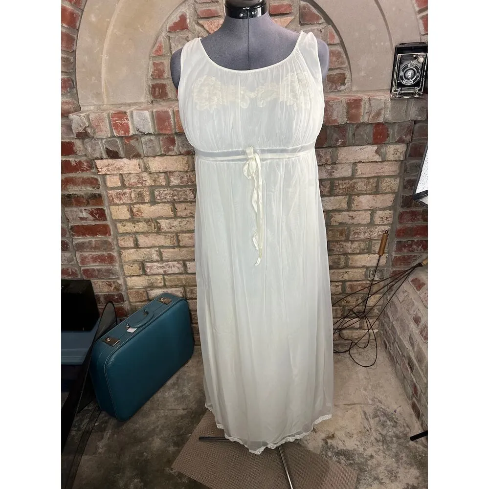 nightgown robe set bridal white sheer ankle length 1950s Size M - Image 2