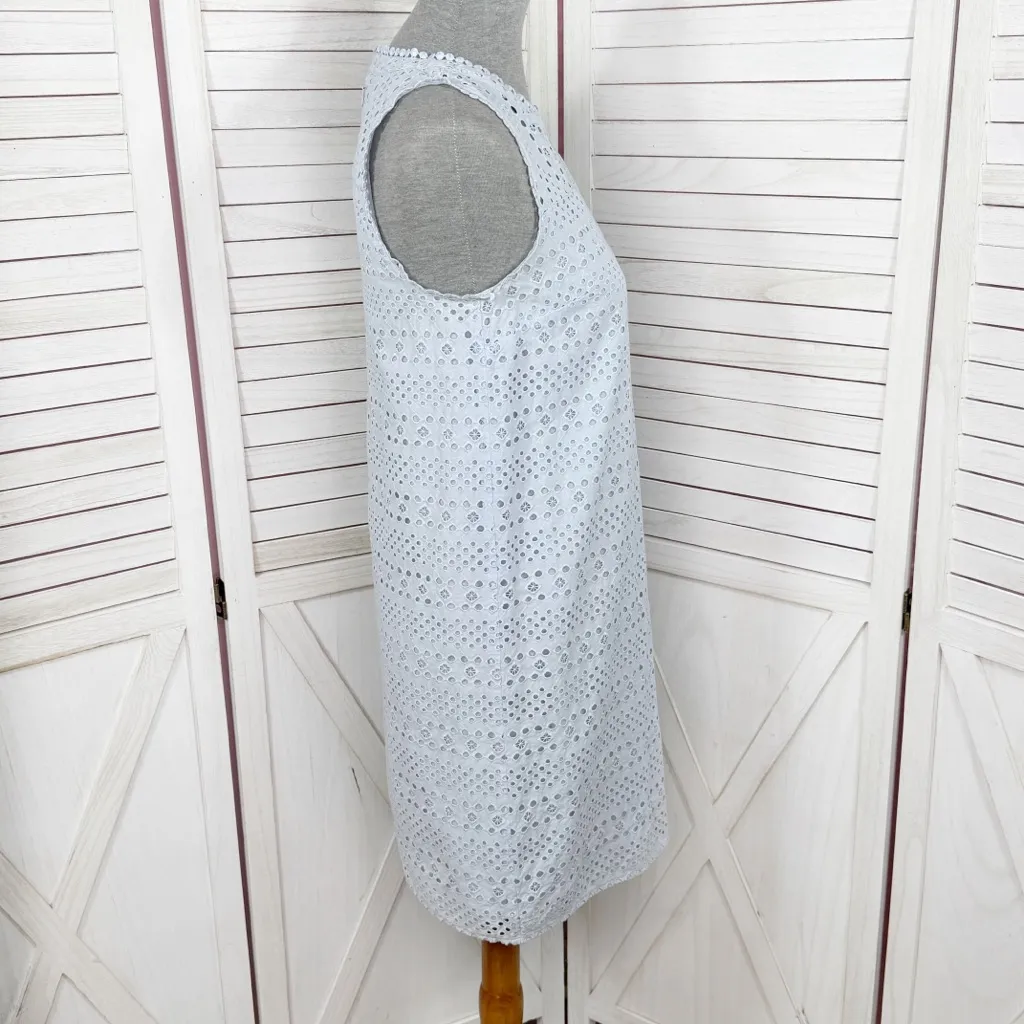 Loft Eyelet Split Neck Sleeveless Shift Tunic Mini Dress Powder Blue Size 2 - Image 4
