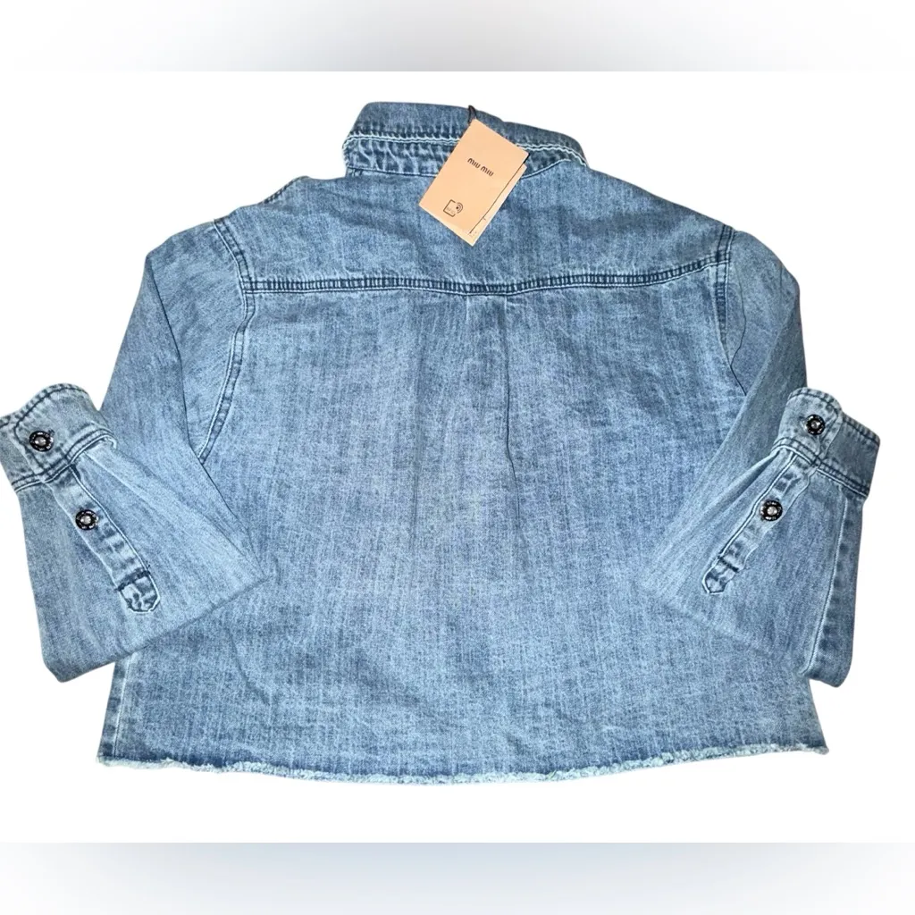 Miu Miu chic Cropped Blue Denim Jacket New with Tags size large - Image 5