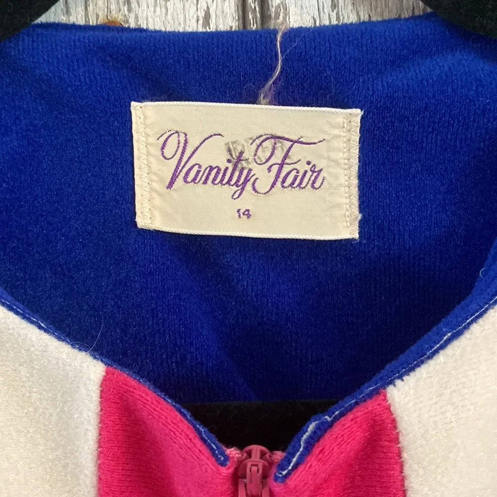 Vanity Fair vintage pink blue zip up front velour house dress - Image 3