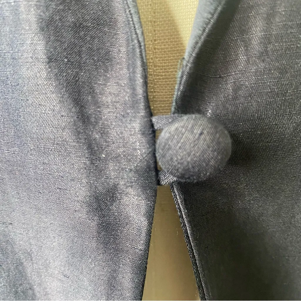 Eileen Fisher Linen Silk Long Sleeve Blazer Jacket S Navy Blue Minimalist - Image 7