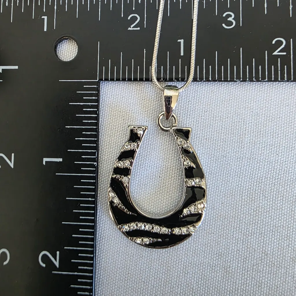 Silver Zebra Print Horseshoe Necklace Pendant and Charm Bracelet Set - Image 5