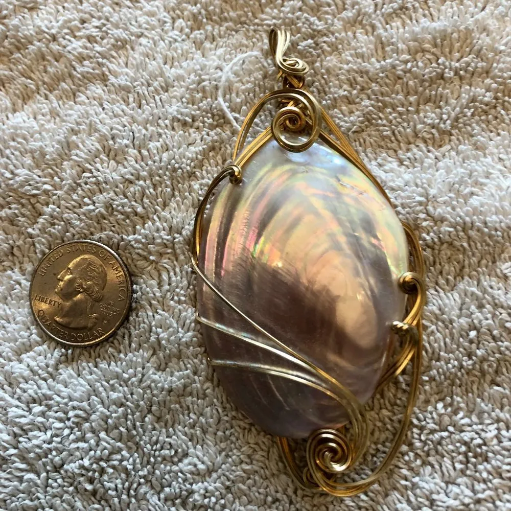 Muscle Abalone Shell Gold wire wrapped pendant necklace New Artisan Custom Made Pink - Image 11