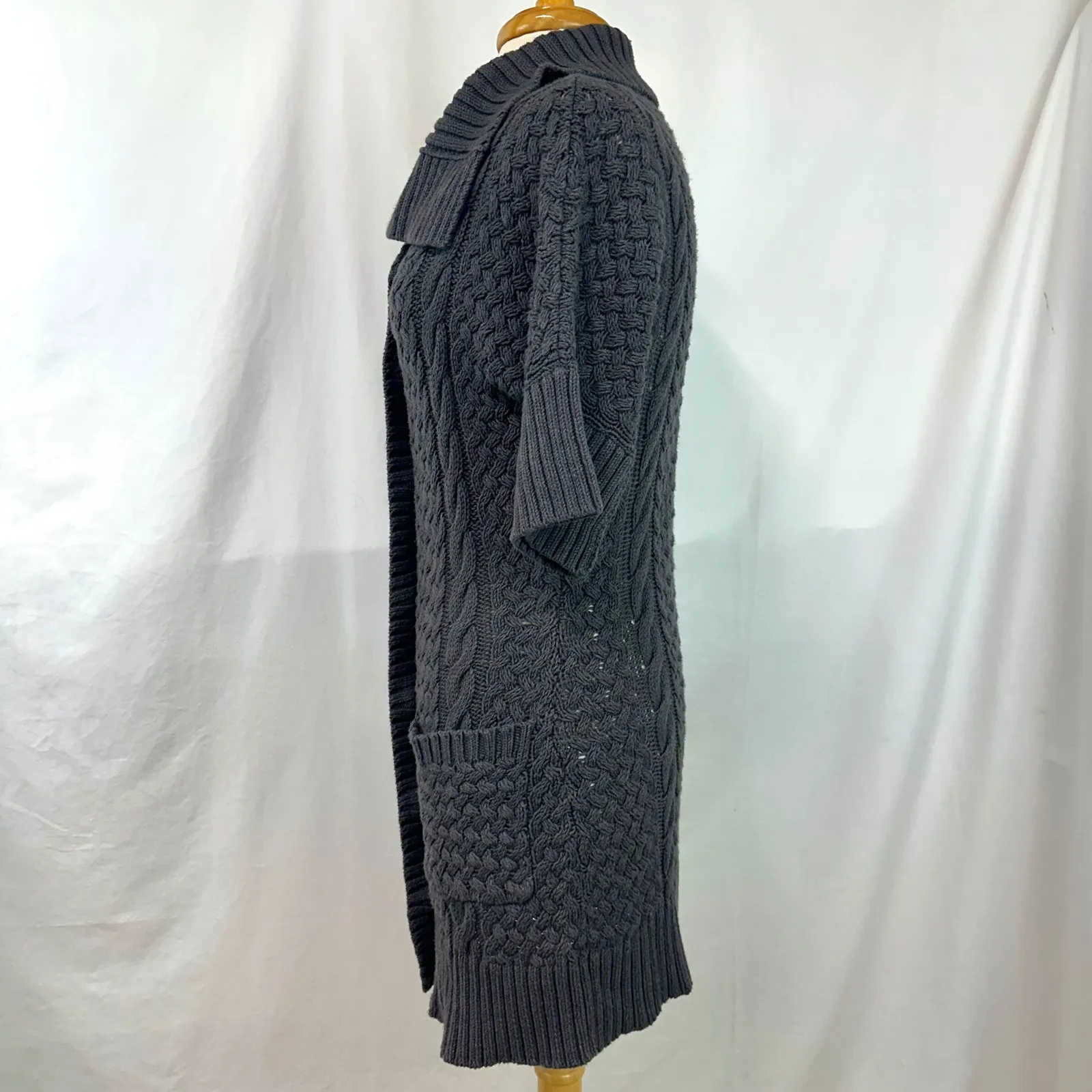 JONES NEW YORK Y2K Gray Chunky Cable Knit Short Sleeve Sweater Dress Women's S - Image 4
