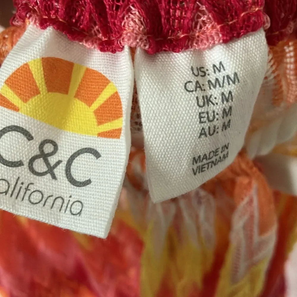 C & C California: Sheer red/orange/yellow beach coverup with pockets- M - Image 2