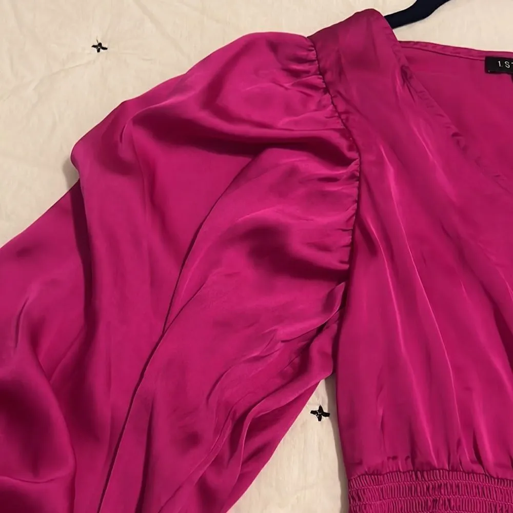 NEW 1.State Balloon‎ Sleve Hot Pink Apron Waist Blouse Size S - Image 11