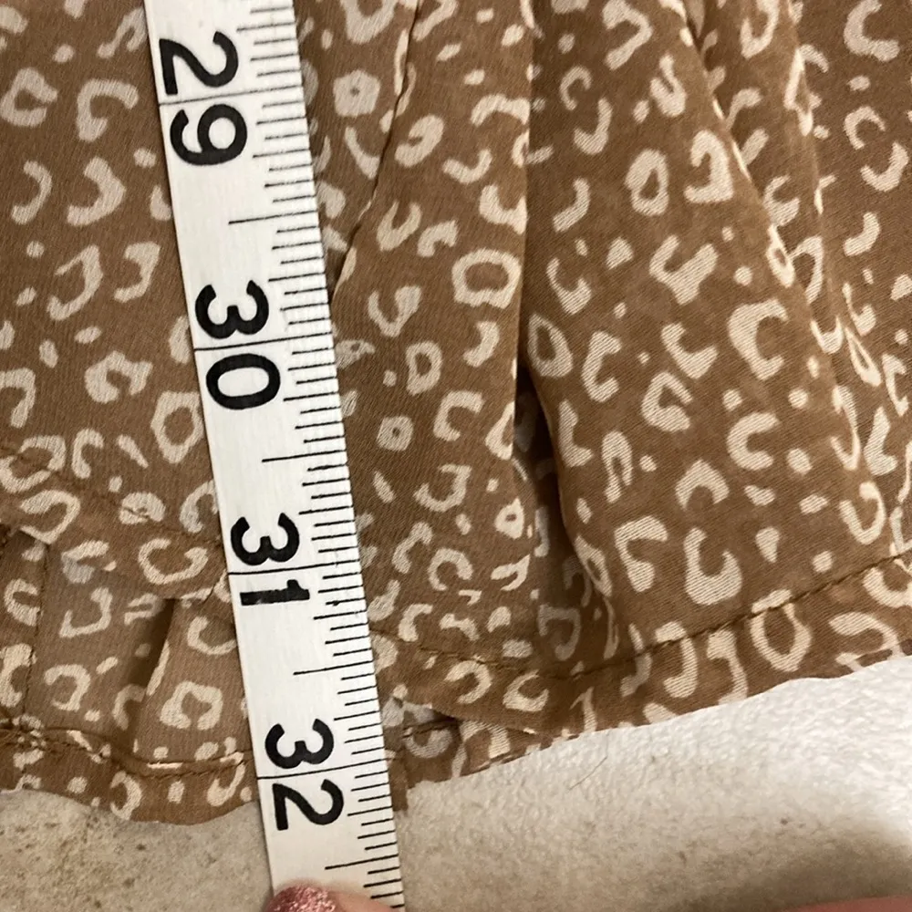 Long Sleeve Leopard Print Ruffle Hem Chiffon Dress Brown Size M - Image 8