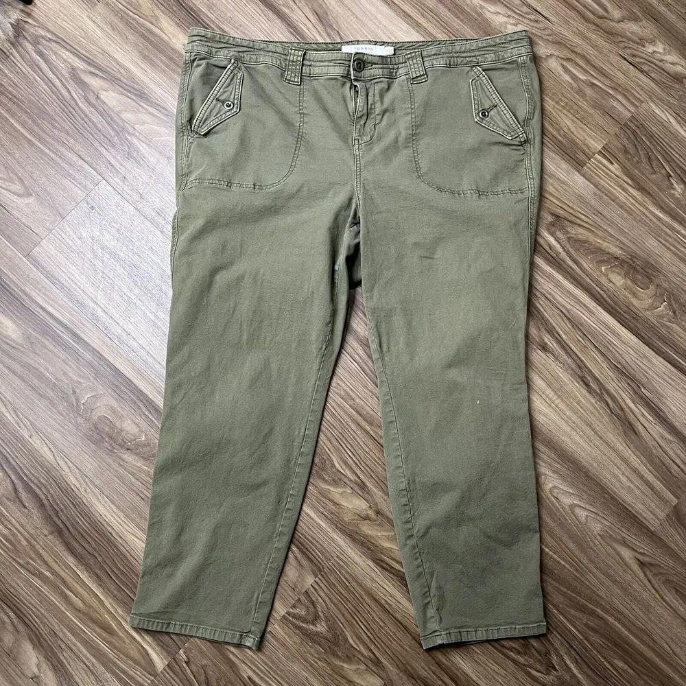 Torrid Plus Size 22 Crop Aviator Skinny Stretch Twill Mid Rise Pants Army Green - Image 4