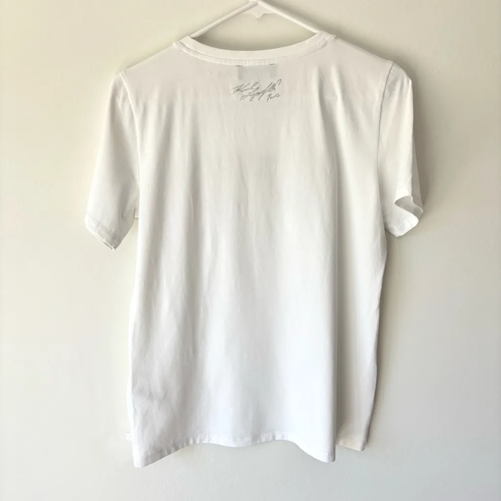 Karl Lagerfeld Paris Big Sunglasses Diamond Graphic T-Shirt White Streetwear - Image 7