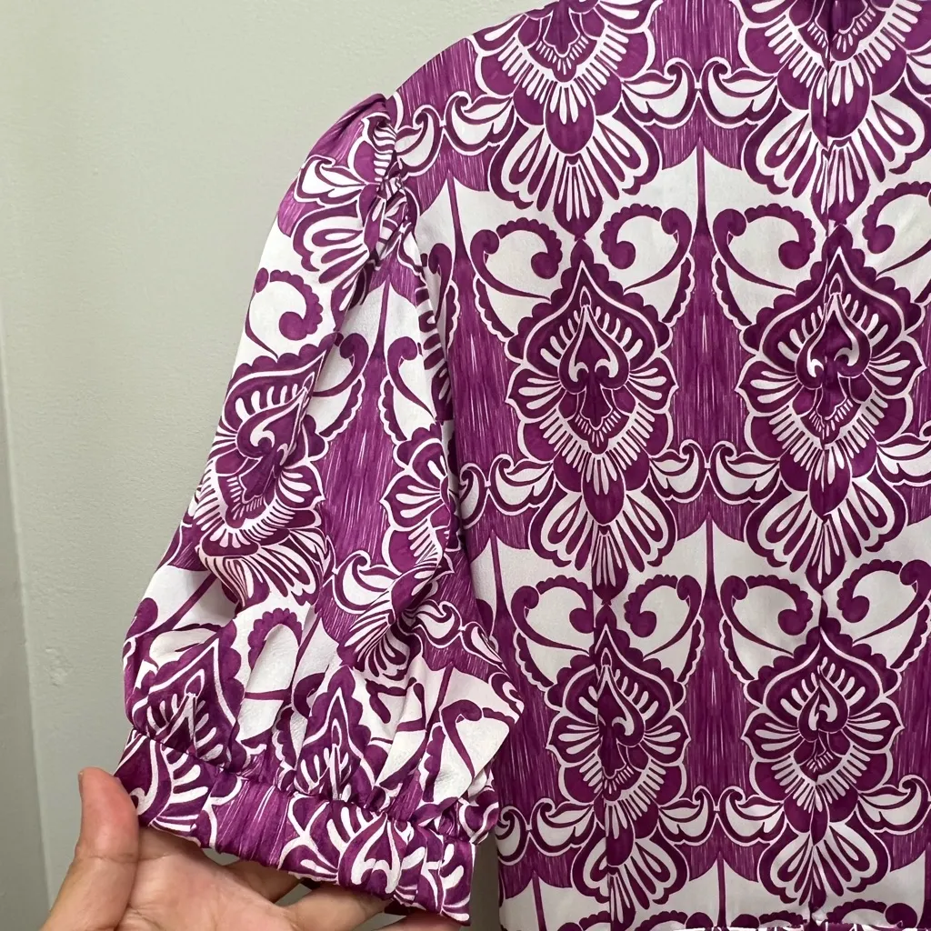 ALEXIS Wynova Midi Dress Puff Sleeve Waist Tie in Mulberry Size XL - Image 11