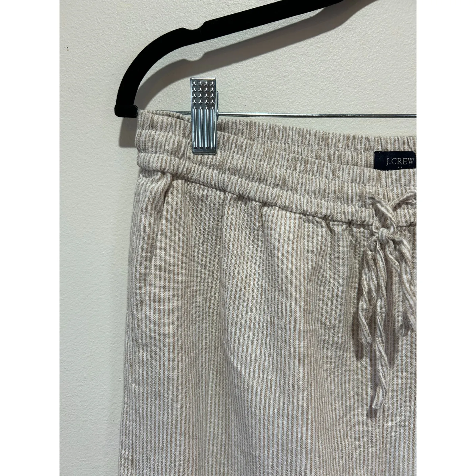 J. Crew pants womens 4 linen blend wide leg pin stripe elastic waist coastal - Image 2
