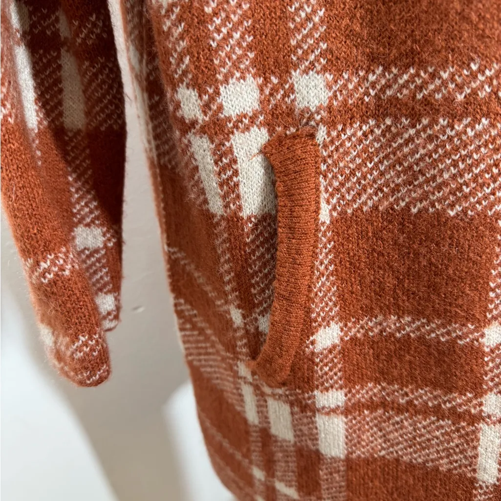 Max Studio Long Plaid Cardigan - Burnt Orange and Cream preppy collegiate szXL - Image 4
