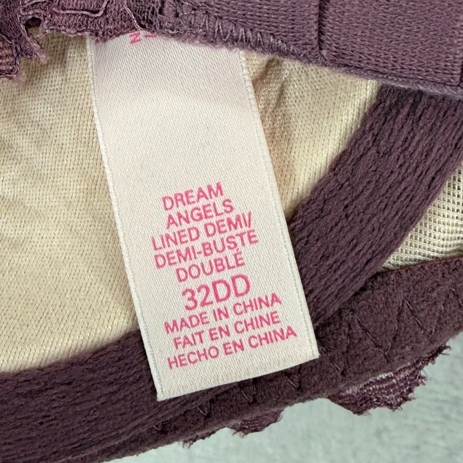 Victoria's Secret Dream Angels Lined Demi Bra 32DD Plum Lace Bow - Image 4