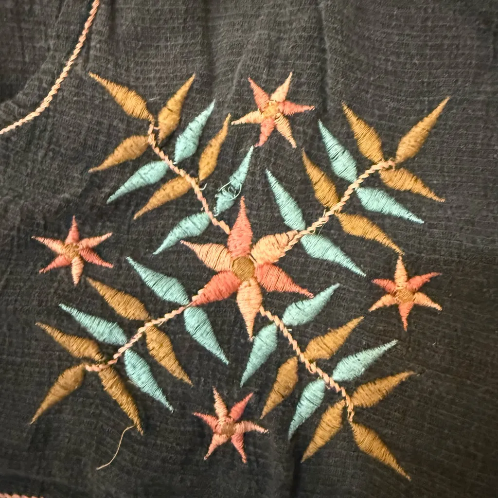 AE American Eagle Black Embroidered Pull-On Festival Shorts Medium - Image 3