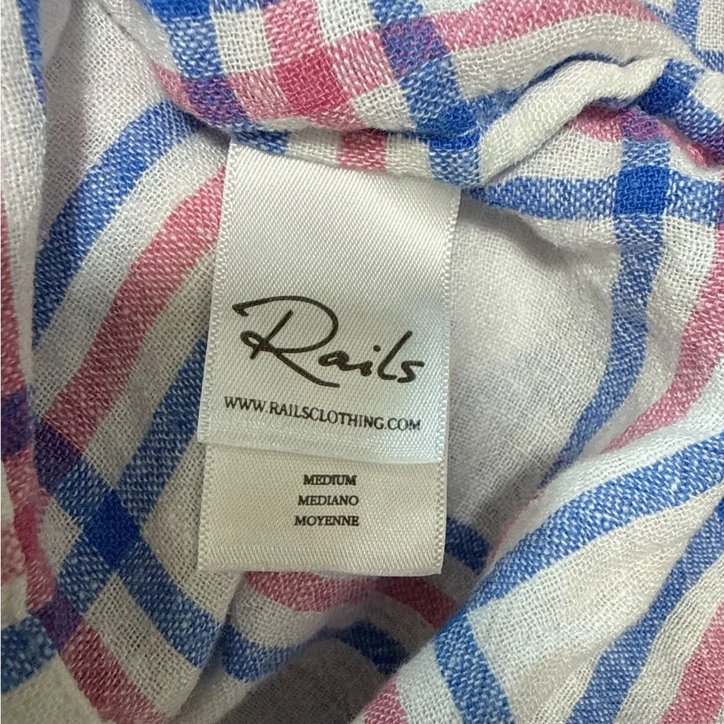 Rails Whitney Linen Blend Plaid Shirt Raspberry Azure White Medium - Image 8